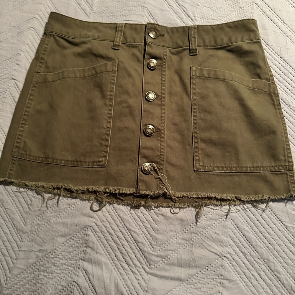 Olive Button-Front Mini Skirt